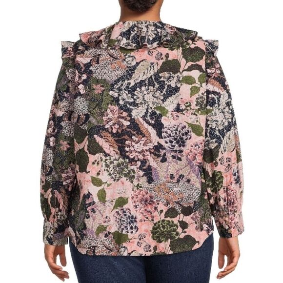 WOMEN'S PLUS RUFFLED Button Front Top Blousr Shirt Size 1X - Picture 4 of 6